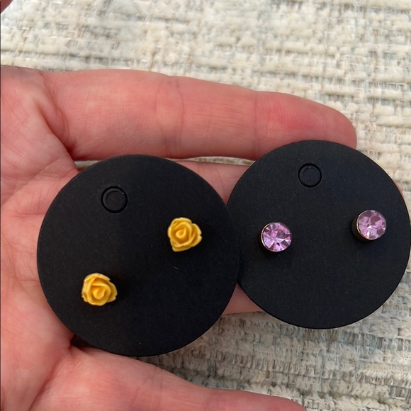 Set of Floral and Gem Stud Earrings - Picture 3 of 4